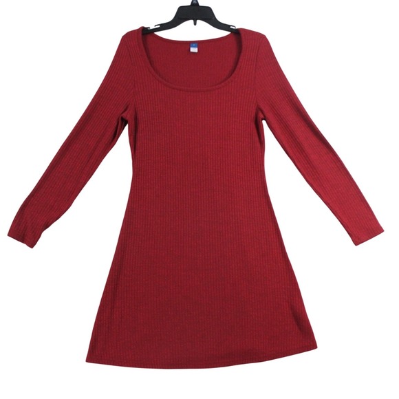 Old Navy Dresses & Skirts - Old Navy Womens Medium Burgundy Red Ribbed Long Sleeve Scoop Neck Mini Dress